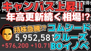 【株投資】『コムシード』カジノクルーズ配信へ⁉,『キャンバス』年高値更新相場続く!?,『BOイノベーション』ついに底打ち反転か⁉【掲示板トレーダー】